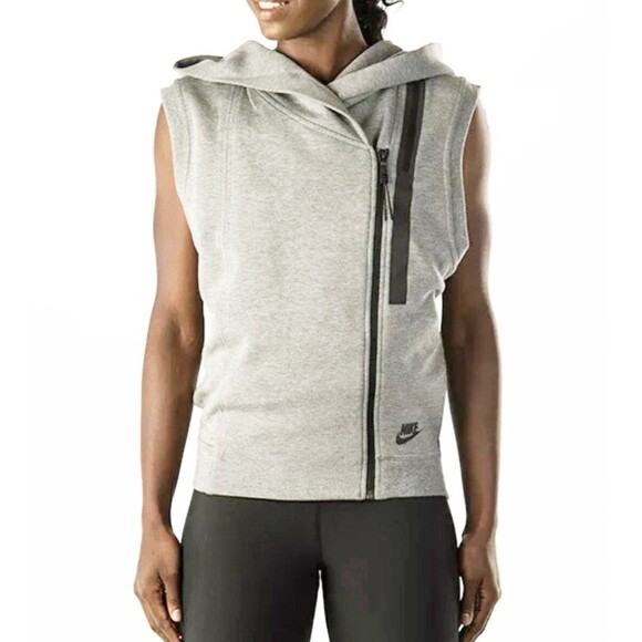 Nike Tech Women Hooded Full Zip Vest Size M Heather Gray Active Excellent Cond - Picture 2 of 11